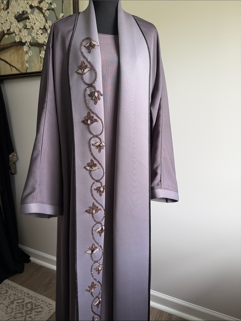 Abaya 
Luxury Mauve 2-Piece Set (Size 58) – Embroidered Formal Modest Wear